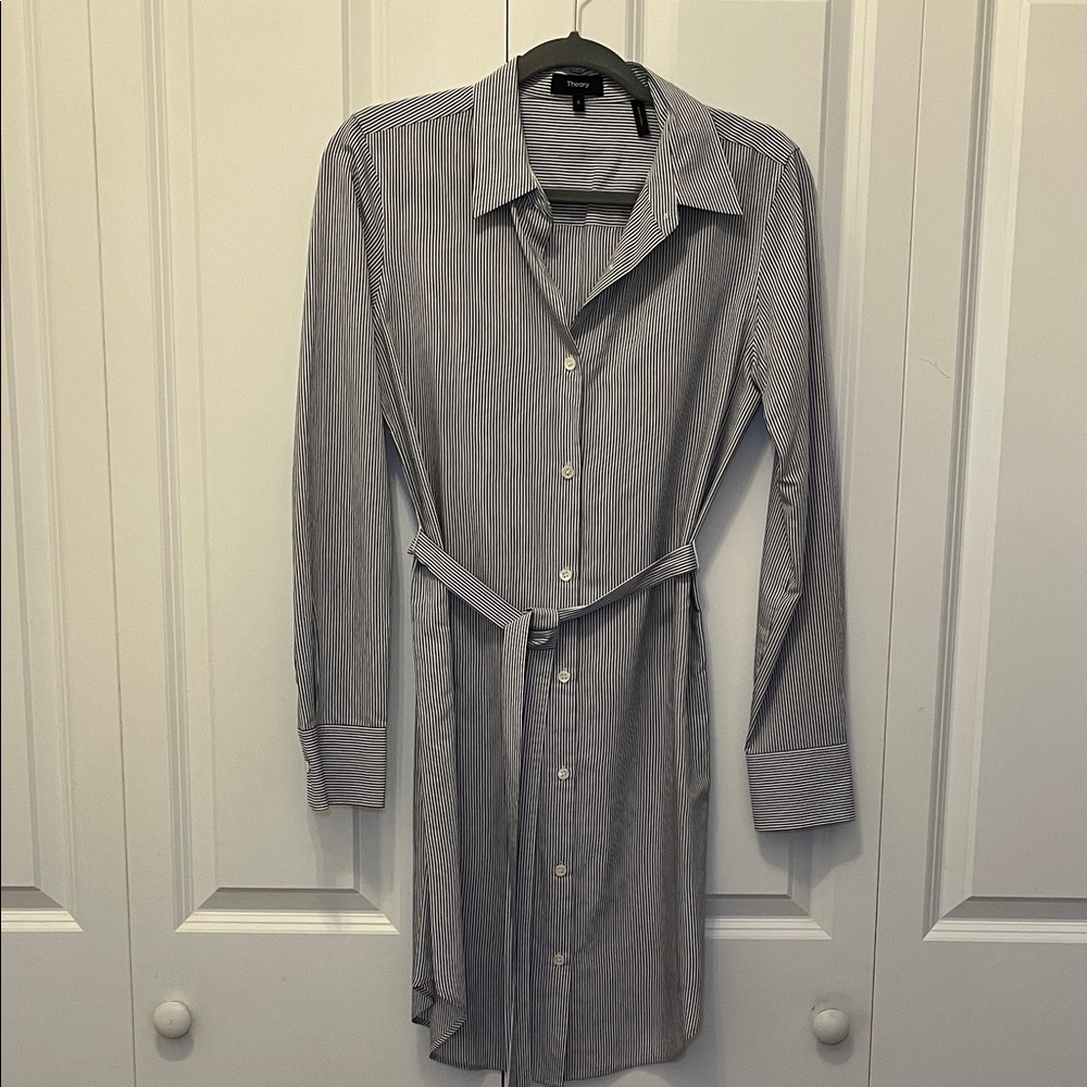 Theory Gray Striped Dress Shirt
